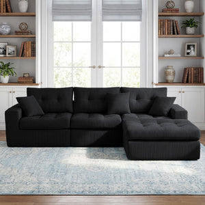 English Elm Corduroy L-shaped Sectional Sleeper Sofa No Assembly Needed for Apartments Black W5532S00028