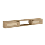 Hamkke Modern Boho 70" Floating TV Stand - Stylish Coastal Oak with Rattan Doors & Ample Storage