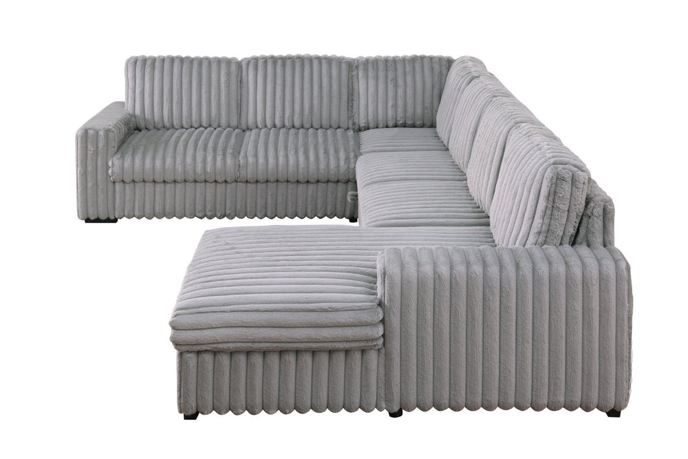 English Elm 102 Inch Linen Modular Sectional Sofa with Hidden Storage and Cloud Cushion Comfort Light Gray W1099S00179