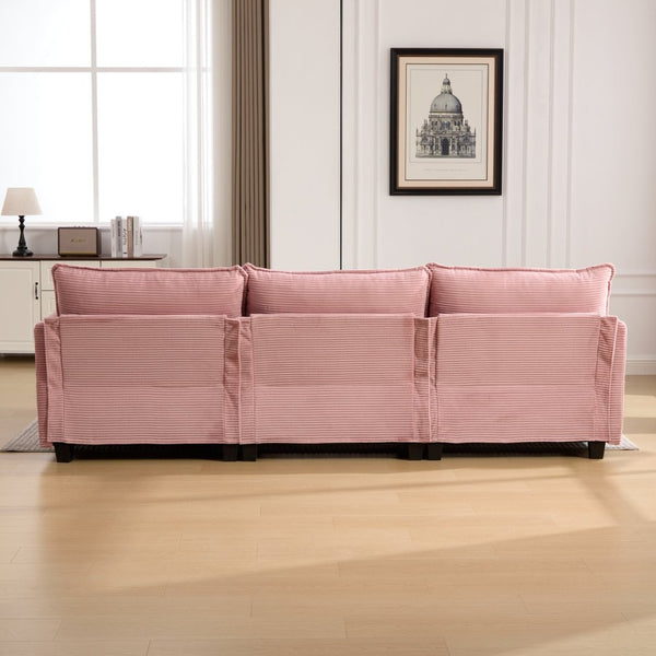 English Elm United We Win Modular Corduroy Sectional with Ottoman Low Profile Living Room Couch Pink W1568S00256