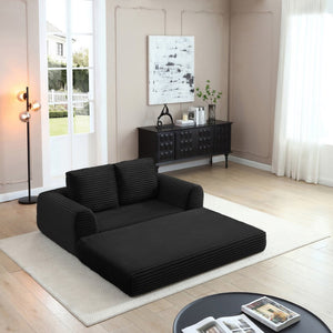 English Elm 2-in-1 Corduroy Futon Sofa Sleeper Modular Floor Couch for Studio and Guest Living Spaces Black W1117S00376