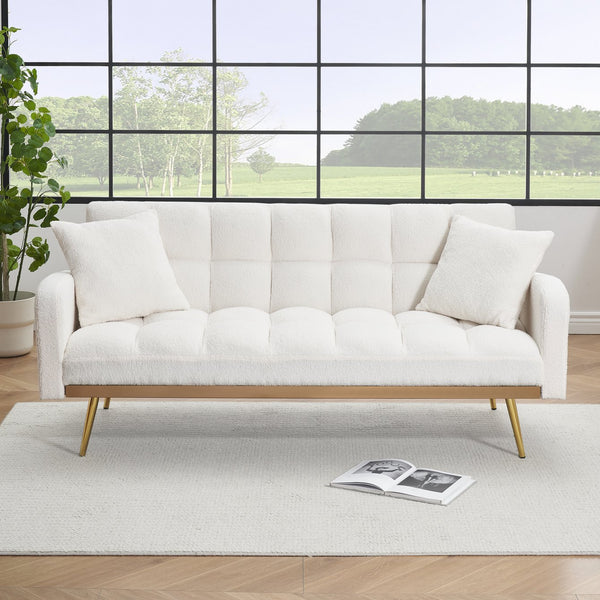 English Elm 69 Convertible Sofa Bed for Small Spaces 69-Inch Fabric Futon with Solid Wood Frame, Comfort Seat Beige W3356P298519