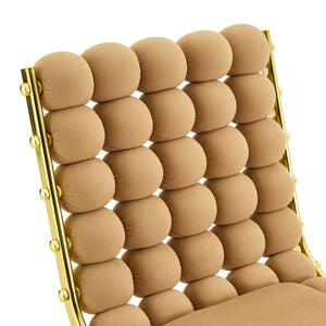 English Elm Cream Dutch Velvet Swivel Chair Tufted Bubble Backrest Glam Armless Accent Seat Brown,Gold W3875P448018