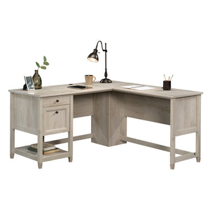 English Elm L-Shaped Desk In Gray Finish - Modern Space-Saving Workstation With Storage & Cable Management B356P402636