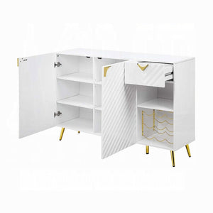 English Elm White High Gloss 2-Door Server With Drawer & Adjustable Shelves For Stylish Dining Storage Solutions B062P209323-GIGA