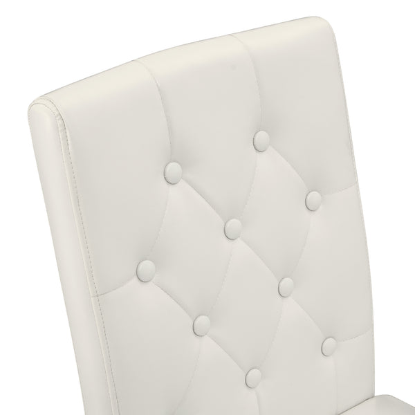 English Elm 4-pack PU dining chairs with ergonomic buckle backrest, high-density sponge seat, gold metal legs elegant luxury White+Silver W1151P295715