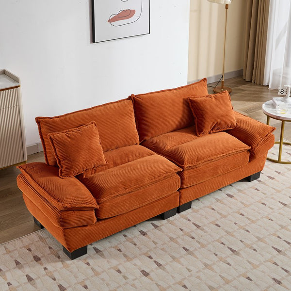 English Elm Corduroy Modern Sofa Sleeper Loveseat with Double-Layer Cushions, Two Pillows, Sturdy Frame 84" Orange W676P227342