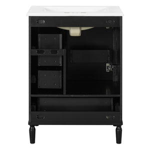 English Elm 24" Olive Bathroom Vanity Solid Wood Frame Ceramic Sink Gold Hardware Soft Close Black N729P373272B
