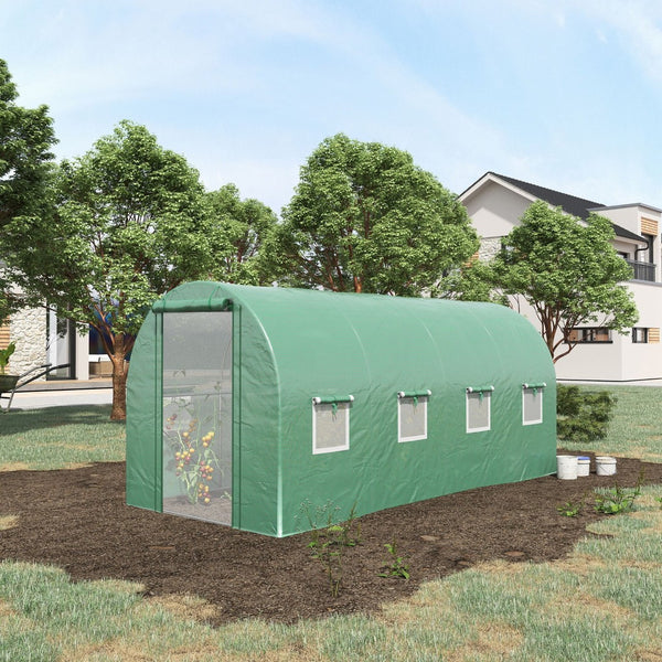 English Elm Outsunny Walk-in Hoop Greenhouse Steel Frame Pe Cover Ventilation for Year-round Growing W2225P217790