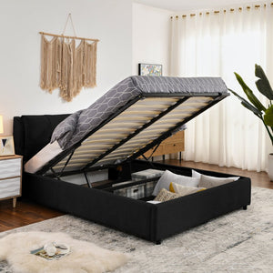 English Elm Queen Size Hydraulic Platform Bed With Storage, Upholstered Headboard & Stylish Chenille Fabric Finish W1413S00114-GIGA