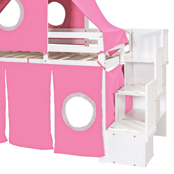 English Elm Twin Castle Loft Bed with Play Tower Pinewood Frame for Kids Bedroom Storybook LT000568AAH-1