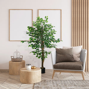 English Elm HOMCOM Realistic 5ft Ficus Tree with Pot – Lifelike PEVA Leaves, Stable Cement Base, Low-Maintenance Decor W2225P229381