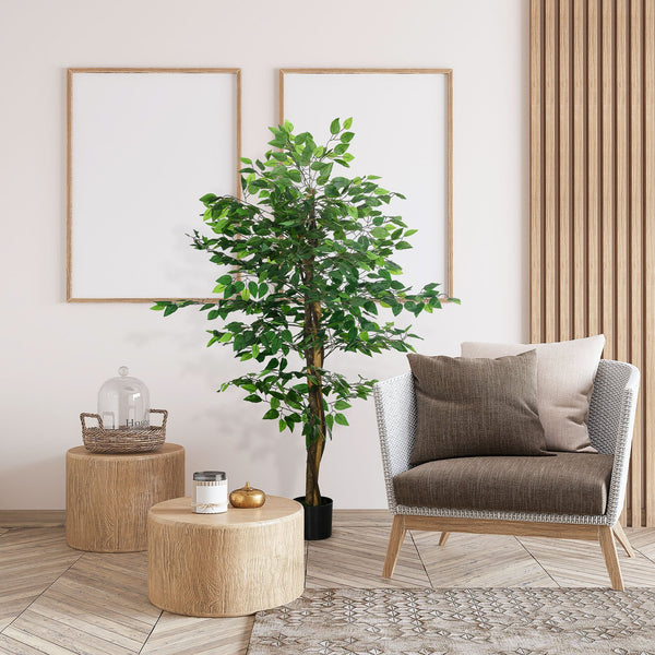 English Elm HOMCOM Realistic 5ft Ficus Tree with Pot – Lifelike PEVA Leaves, Stable Cement Base, Low-Maintenance Decor W2225P229381