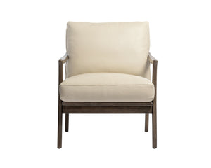 Sunpan Lindley Lounge Chair - Stylish Mid-Century Design in Astoria Cream Leather with Solid Birch Frame