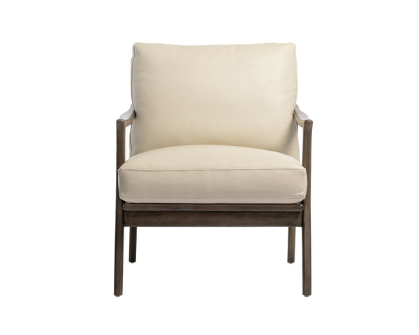 Sunpan Lindley Lounge Chair - Stylish Mid-Century Design in Astoria Cream Leather with Solid Birch Frame