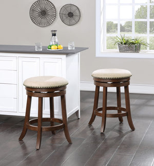 OSP Home Furnishings Round Backless Swivel Stool 2 Pack Beige / Dark Walnut