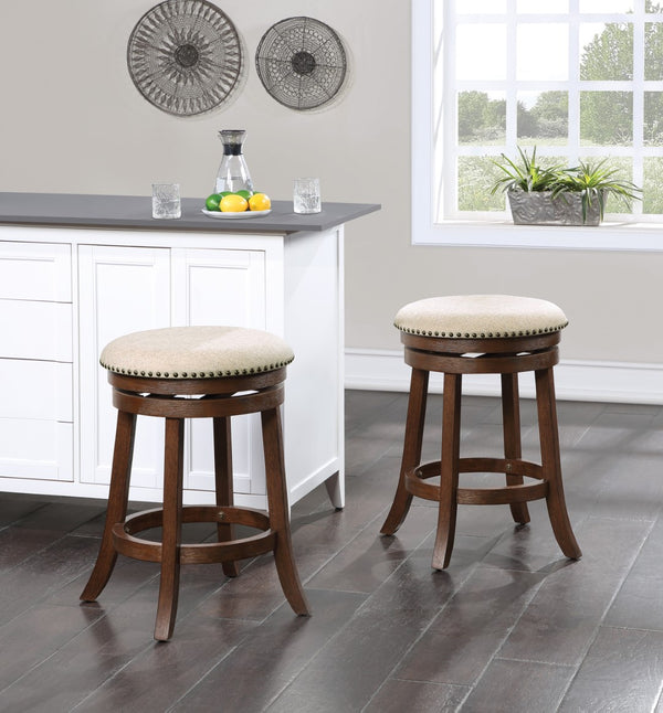 OSP Home Furnishings Round Backless Swivel Stool 2 Pack Beige / Dark Walnut