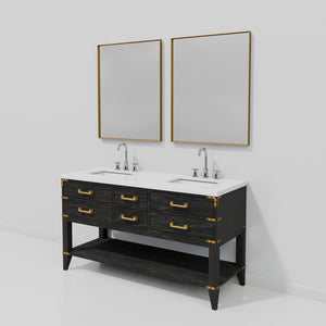 English Elm Black Oak Double Bath Vanity Set With White Quartz Top, Chrome Faucets & 2 Matching Mirrors Included B2731S02197