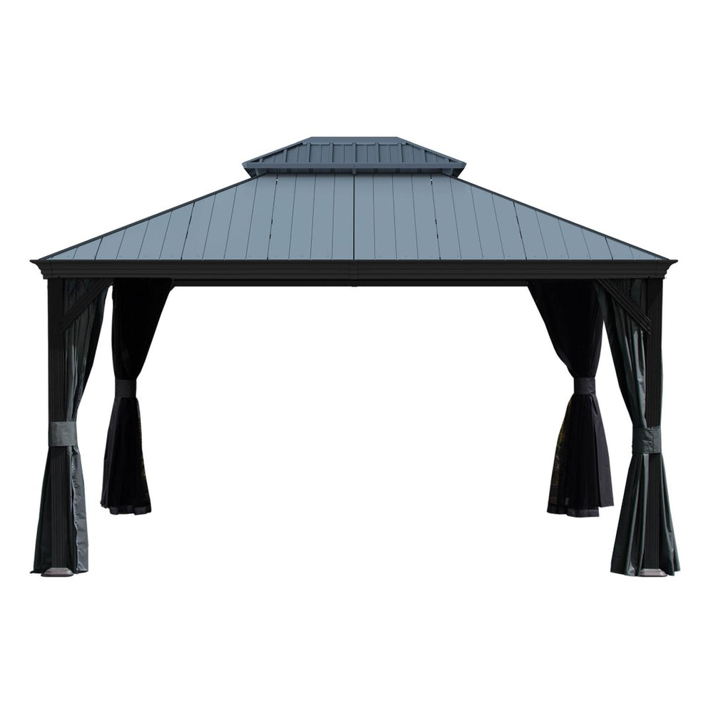 English Elm 10'x14' Hardtop Gazebo Dual Roof Steel Frame Permanent Outdoor Patio Pavilion W1859S00185