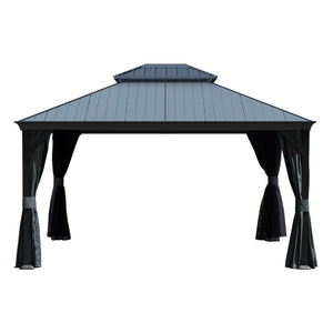 English Elm 10'x14' Hardtop Gazebo Dual Roof Steel Frame Permanent Outdoor Patio Pavilion W1859S00185