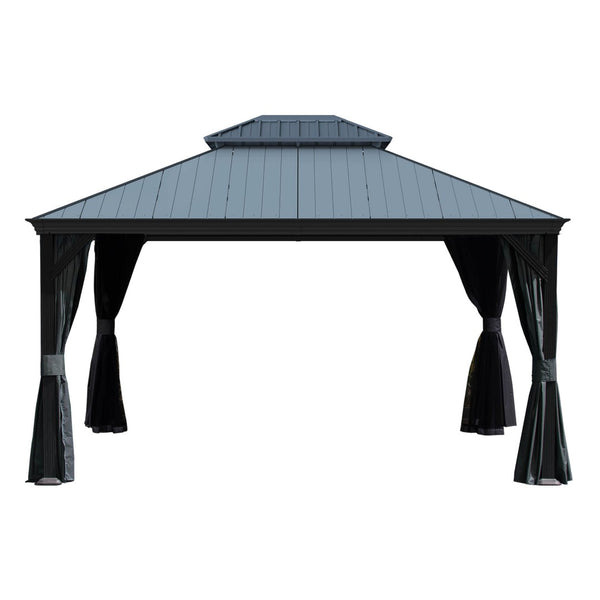 English Elm 10'x14' Hardtop Gazebo Dual Roof Steel Frame Permanent Outdoor Patio Pavilion W1859S00185