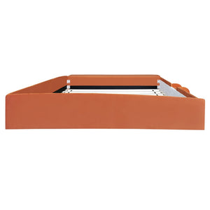 English Elm King Velvet Kids Platform Bed with Padded Guardrails Staircase and Storage Ottoman Brown+White SF000204AAD