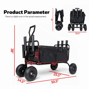 English Elm Fishing Beach Cart Collapsible Steel Wagon with Rod Holders and All-terrain Wheels W2932P354215