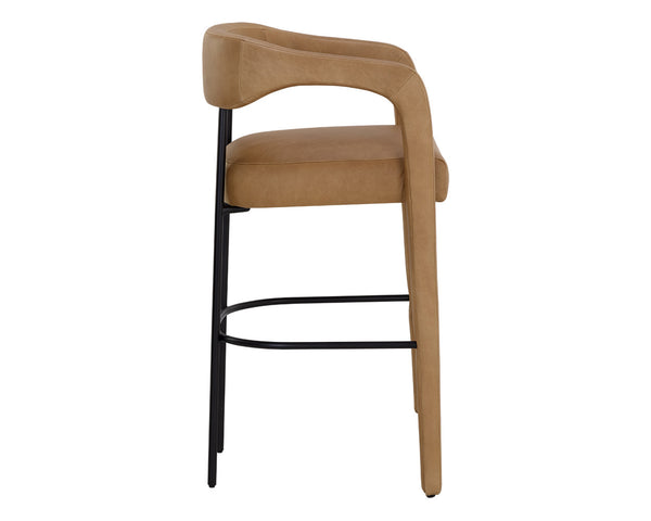 Sunpan Mavia Barstool - Modern Top Grain Leather with Matte Black Powder-Coated Frame for Stylish Dining