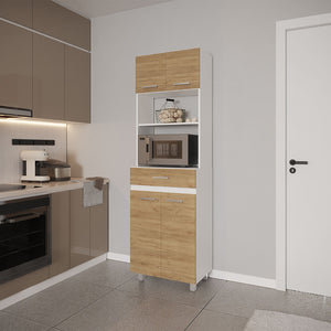 English Elm Tall Freestanding Pantry Cabinet with Microwave Shelf Drawer and Enclosed Storage B128P458629