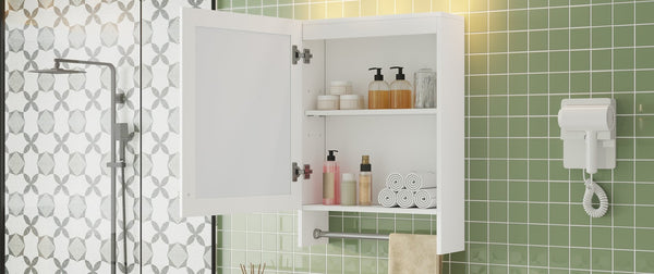 English Elm 3-in-1 Wall Medicine Cabinet with Soft Close Mirror Door Towel Bar and Adjustable Shelf N710P388096K