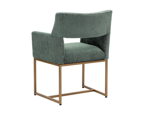 Sunpan Greco Dining Armchair - Scandinavian Design in Eye-Catching Fabric with Rustic Bronze Steel Base Aura Teal