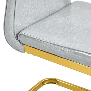 English Elm Set of 2 Glam Faux Alligator Pvc Dining Chairs with Crystal Buckle Bow Legs Gray W3875P371036