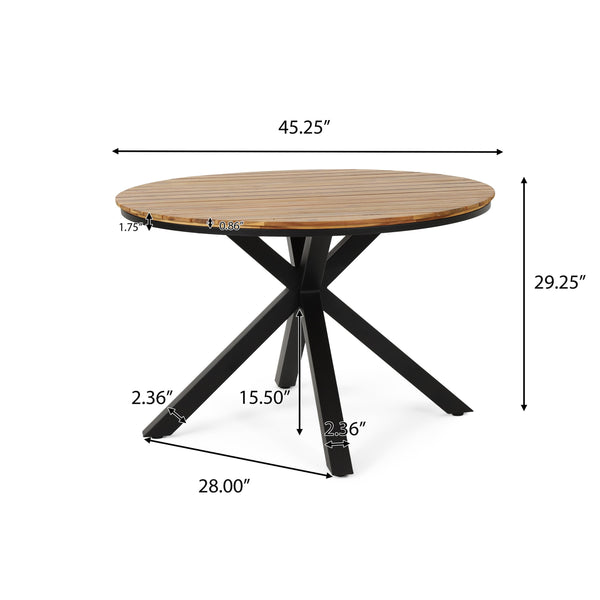 English Elm Christopher Knight Home® - Outdoor Dining Table with Acacia Wood Slat Top & Double X Black Metal Legs — Modern Durable Patio Centerpiece N779P251402T