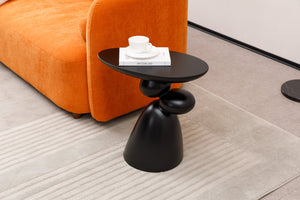 English Elm Lucky Stone End Table with Wabi-Sabi Fiberglass Design, Stable Waterproof Side Table for Decoring Rooms Black W2664P232885