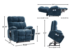 English Elm Liyasi Zero Gravity Power Recliner Eco Leather Massage Lumbar Heat Usb Charging Blue W820S00073