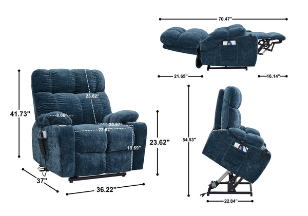 English Elm Liyasi Zero Gravity Power Recliner Eco Leather Massage Lumbar Heat Usb Charging W820S00032
