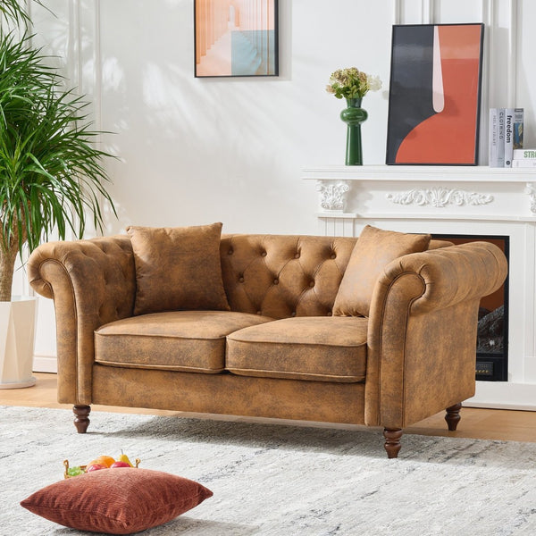 English Elm 63"chesterfield Leathaire Tech Fabric Loveseat Tufted Two Seat Sofa for Modern Living W3373S00058