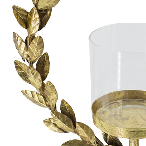 English Elm 14.2x3.5x19.7" Floral Hurricane with Marble Base, Gold-Accent Iron Décor for Living & Dining Rooms W2078P390752