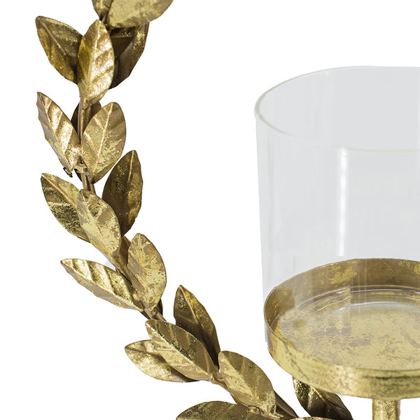 English Elm 14.2x3.5x19.7" Floral Hurricane with Marble Base, Gold-Accent Iron Décor for Living & Dining Rooms W2078P390752