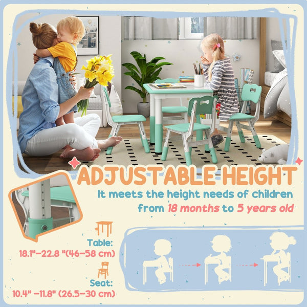 English Elm Qaba Kids Table And Chair Set - Adjustable 5-Piece Toddler Furniture With Storage, Easy Clean! W2225P217317-GIGA