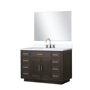 English Elm Brown Oak Single Bath Vanity Set With White Quartz Top, Chrome Faucet & 46" Frameless Mirror B2731S01959