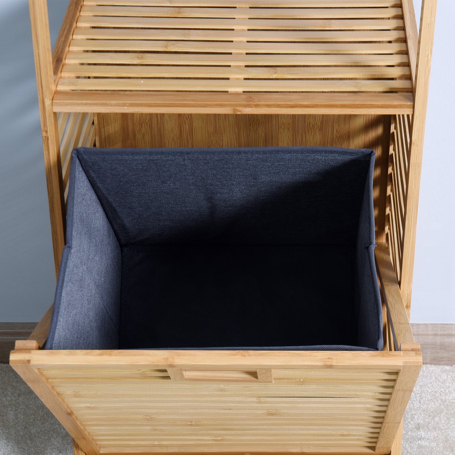 English Elm Bathroom Bamboo Laundry Basket with Tilt-Out Hamper & 2-Tier Shelves, Removable Liner, Space-Saving 37.8" W40934117