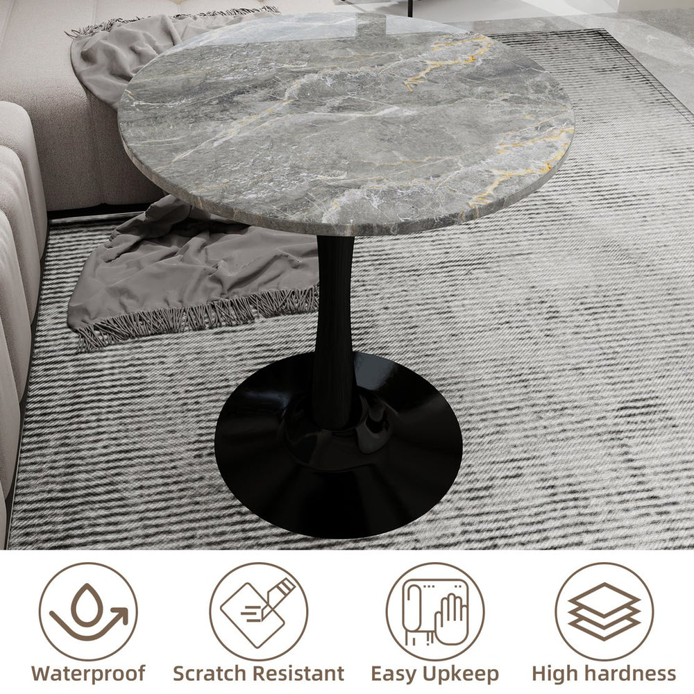 English Elm Marble-Top Round Side Table With Tapered Pedestal Base – Modern Scandinavian Minimalist Accent Piece W1935P353512