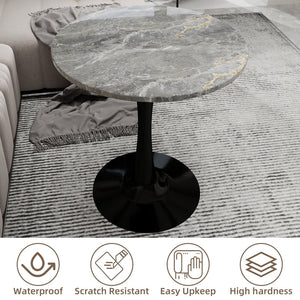 English Elm Marble-Top Round Side Table With Tapered Pedestal Base – Modern Scandinavian Minimalist Accent Piece W1935P353512