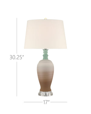 Currey & Company Happy 80's Retro Table Lamp With Earthy Brown & Pale Blue Striations, Unique Design & Crystal Finial Brown Porcelain ,Optic Crystal 6000-1024-currey-company
