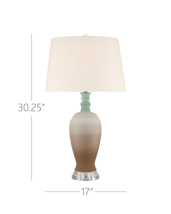 Currey & Company Happy 80's Retro Table Lamp With Earthy Brown & Pale Blue Striations, Unique Design & Crystal Finial Brown Porcelain ,Optic Crystal 6000-1024-currey-company