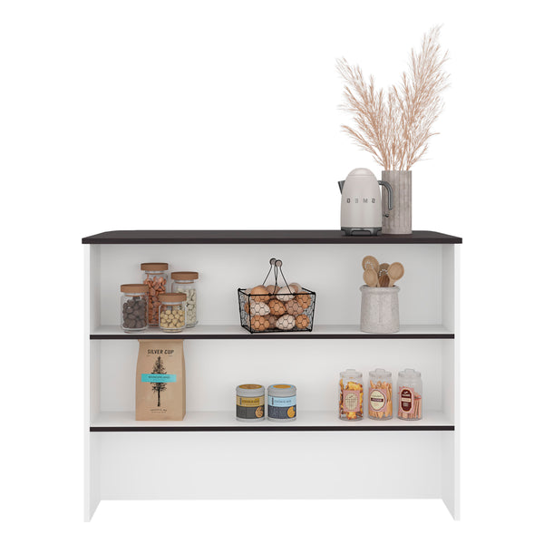 English Elm Kitchen island with 3 open shelves 35.4" H — modern white and black wengue finish, compact storage solution White+Black 52.36 L x 28.74 W x 4.33 H B097P395890