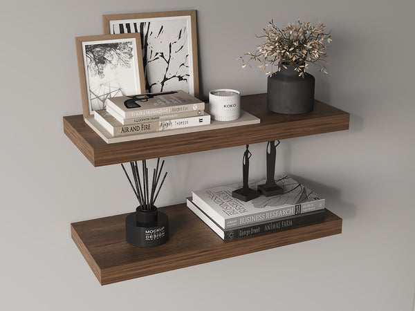 English Elm Ecco Floating Shelves Set of 2 31.5" — Sleek Matte Finish, Hidden Brackets, Sturdy Display Solution Dark Brown 32 L x 11 W x 4 H B200P350336