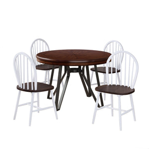 English Elm Christopher Knight Home® - 5-Piece Round Dining Set with Pedestal Table and Spindle-Back Chairs — Farmhouse Charm for 4 Brown,White 56487.00WBRN_N771P205332W
