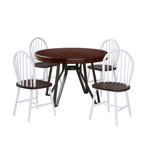 English Elm Christopher Knight Home® - 5-Piece Round Dining Set with Pedestal Table and Spindle-Back Chairs — Farmhouse Charm for 4 Brown,White 56487.00WBRN_N771P205332W